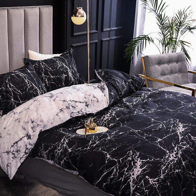 Juego de ropa de cama con estampado de mármol para dormitorio, colchas suaves, funda de edredón cómoda de , funda de almohada