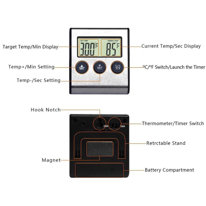 1 adet dijital prob termometre mutfak gıda barbekü pişirme et termometresi zamanlayıcı ile fırın termometresi mutfak gereçleri Gadget