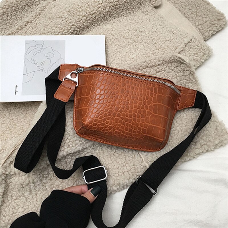 LKEEP Women bag crocodile multicolor messenger chest bag clutch female Pu leather handbag cross body bag: brown