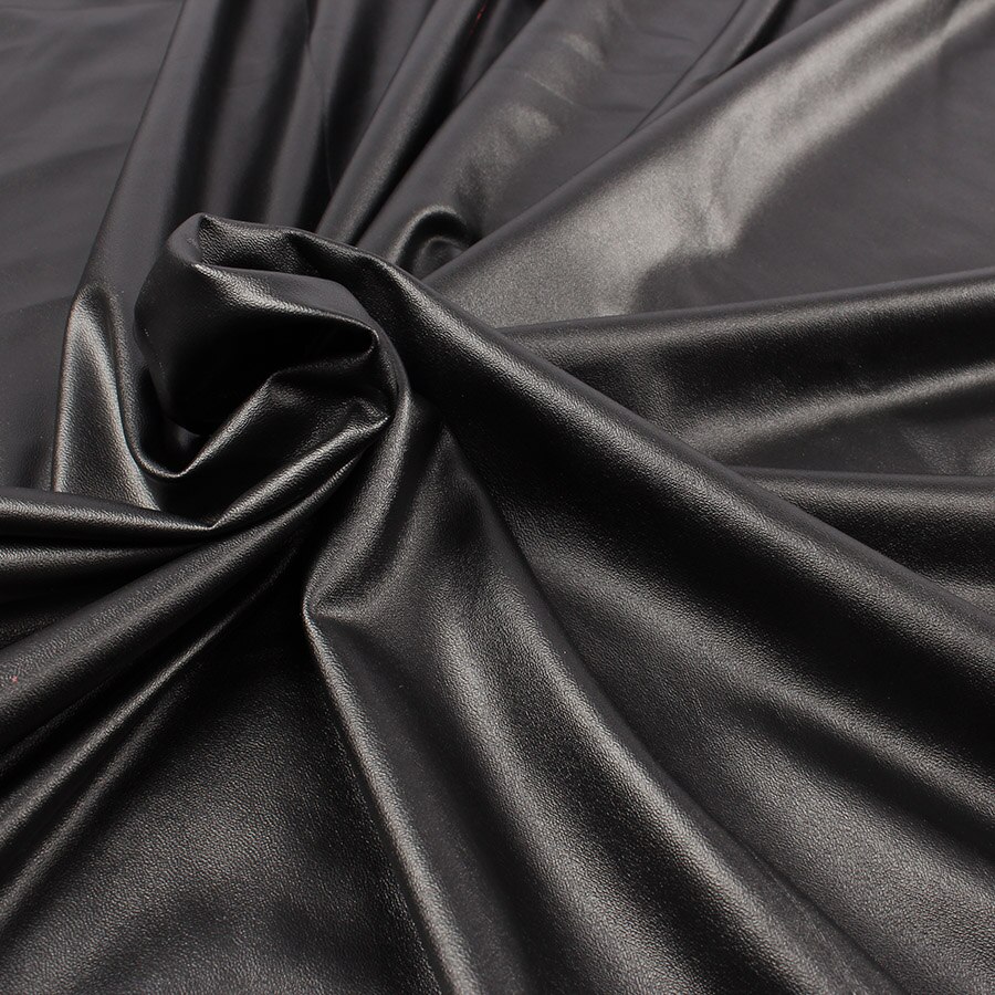 Zwart 4 Way Stretch Kunstleer Pu Stof 140X50Cm-Verkocht Door De Halve Meter