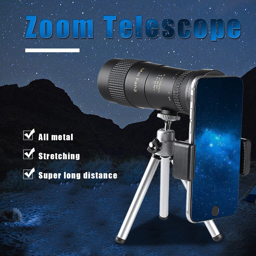 4K 8-40x40 Monoculaire Telescoop Super Tele Zoom Monoculaire Professionele Metalen Telescoop + Mobiele Telefoon Houder + Statief Tele