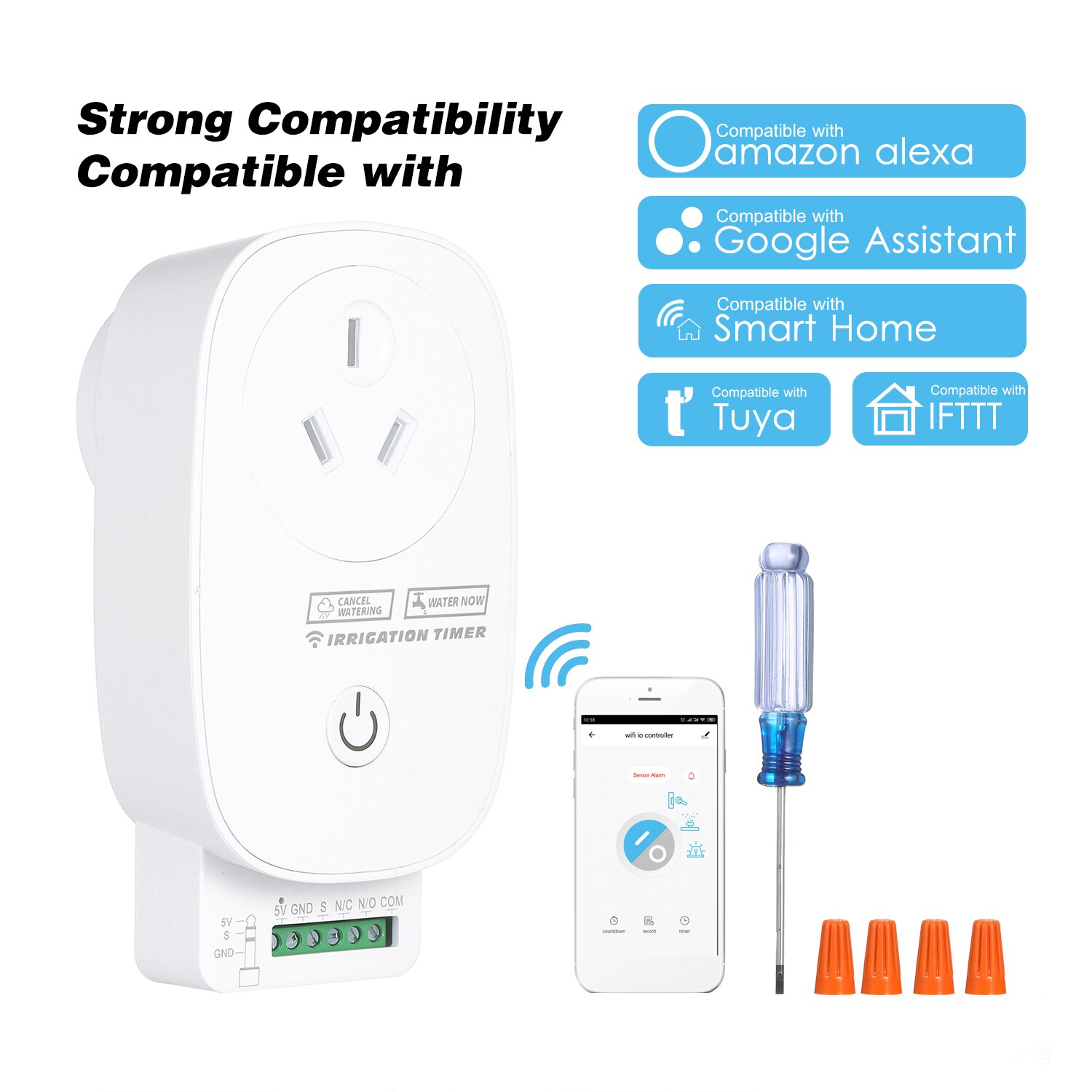 Wifi-styrning trädgård bevattningssystem smart sprinklersystem styrenhet utomhus trädgård timer hem automatisk bevattningsventil: Au
