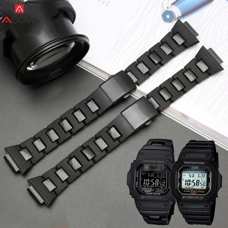 AOOW correa de reloj para Casio G-SHOCK DW5600 DW6900 GW-M5610 serie DW9600 pulsera de correa de reloj de plástico de acero inoxidable con herramientas