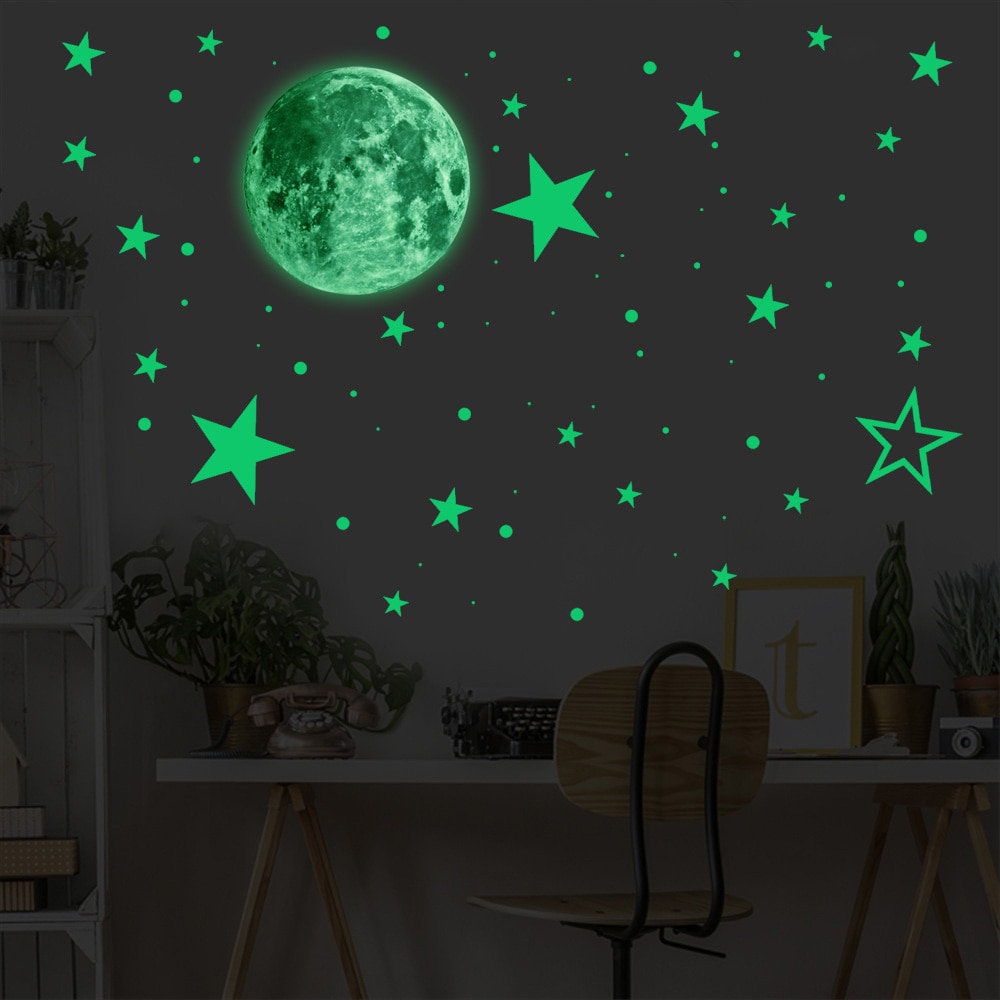 435Pcs Glow In The Dark Muursticker Lichtgevende Maan Sterren Stippen Fluorescentie Sticker Slaapkamer Kid Baby Woonkamer Thuis decoratie