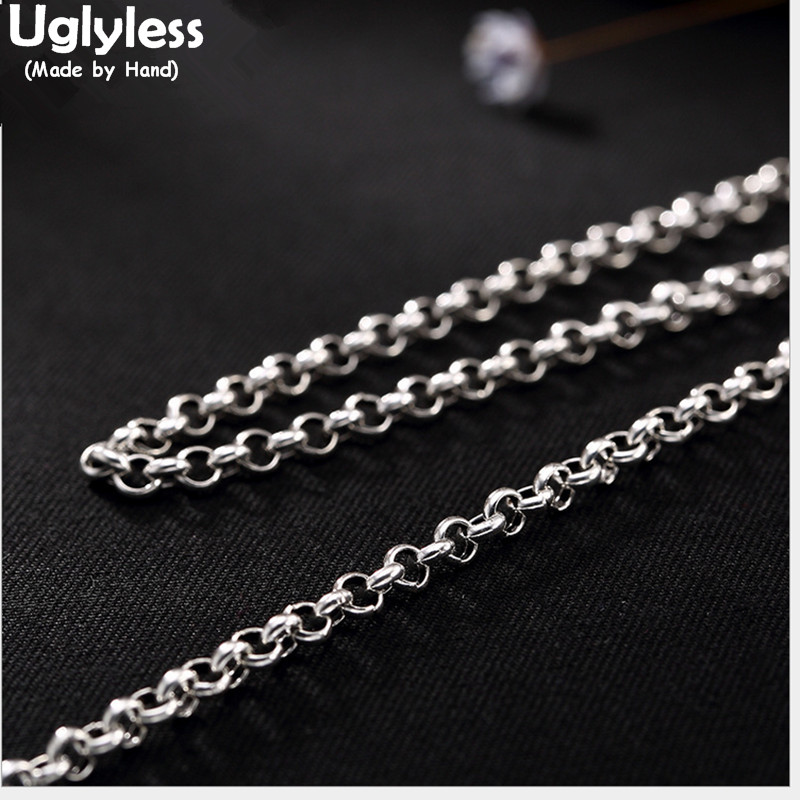Uglyless S 925 Sterling Silver 3MM Thick Chains Necklaces without Pendant Unisex Fine Jewelry Women Bijoux Men Collier 10 Sizes
