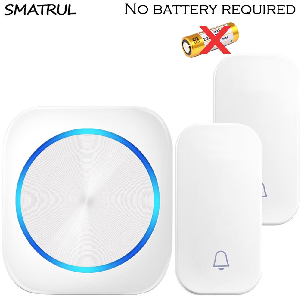 SMATRUL self powered Waterproof Wireless DoorBell Cordless Door Bell ring night light no battery EU plug home button Receiver: white EU 2X1