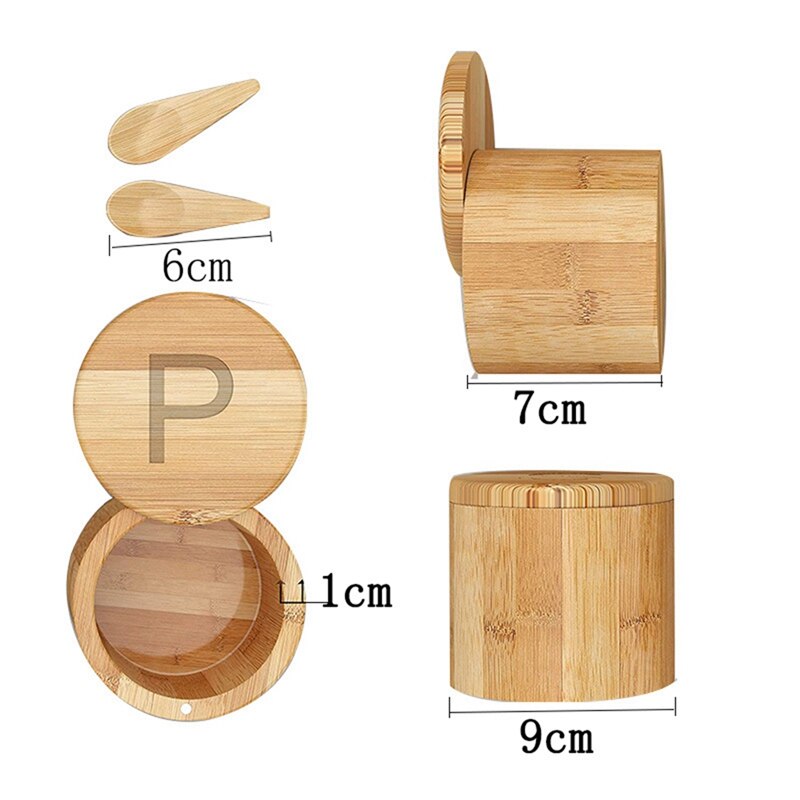 Bamboo Salt And Pepper Cellar,Spice Containers,Swivel Lids - 2 Boxes With Spoons - Engraved With S And P