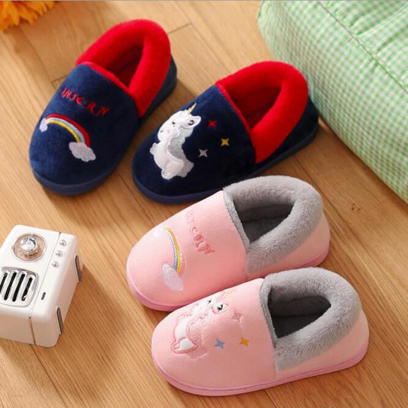 Eenhoorn Kids Slippers Voor Peuter Jongens Indoor Schoenen Baby Meisje Bont Slides Katoen Flip Flop Warme Winter Huis Kinderen Slipper