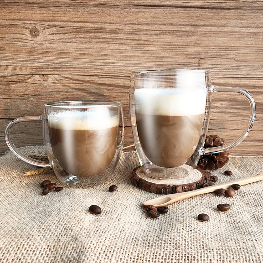 250/350/450ml dubbelwandige hittebestendige hoge borosilicaat glazen bekers kantoor koffie thee mok