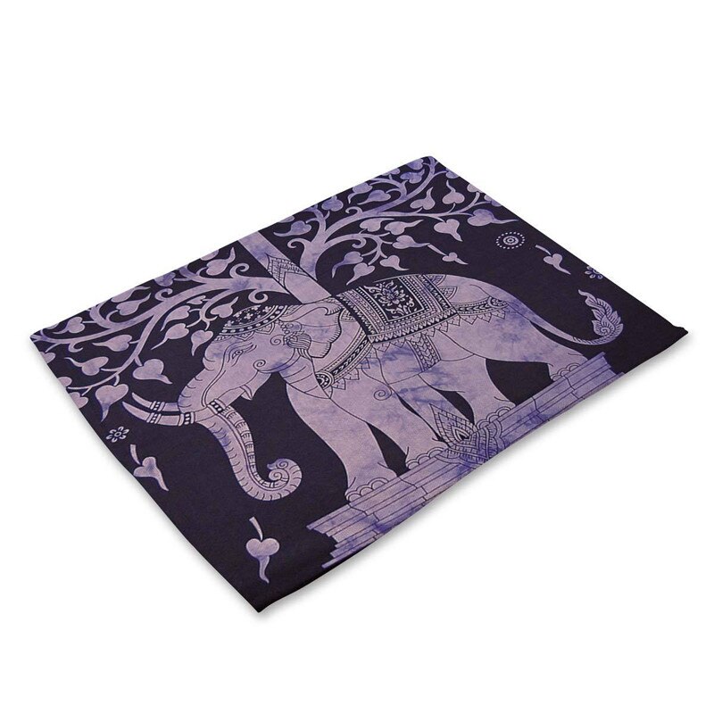 1 Pcs Elephant Pattern Kitchen Placemat Dining Table Mats Cotton Linen Drink Coasters Western Pad Bowl Cup Mat 42*32cm: 6