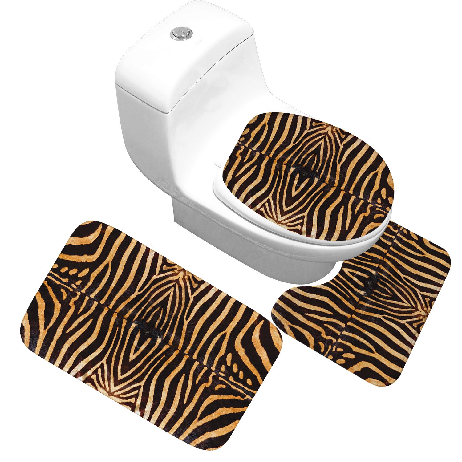 Koe Patroon En Zebra Striae Badkamer Wc Matten Set Water-Absorberende Flanel Badmat Antislip Vloerkleed: 04