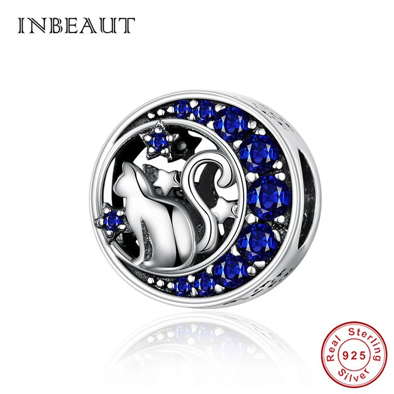 INBEAUT 100% 925 Sterling Silver Cute Heart Naughty Cat Dog Deer Charms fit Brand Bracelet Moon Pet Beads for Jewelry Making: sc1204-3