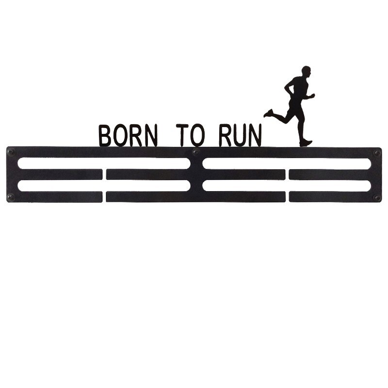 BORN TO RUN Running Black Sports Marathon Display Medal Hanger: 46cm Two Rack