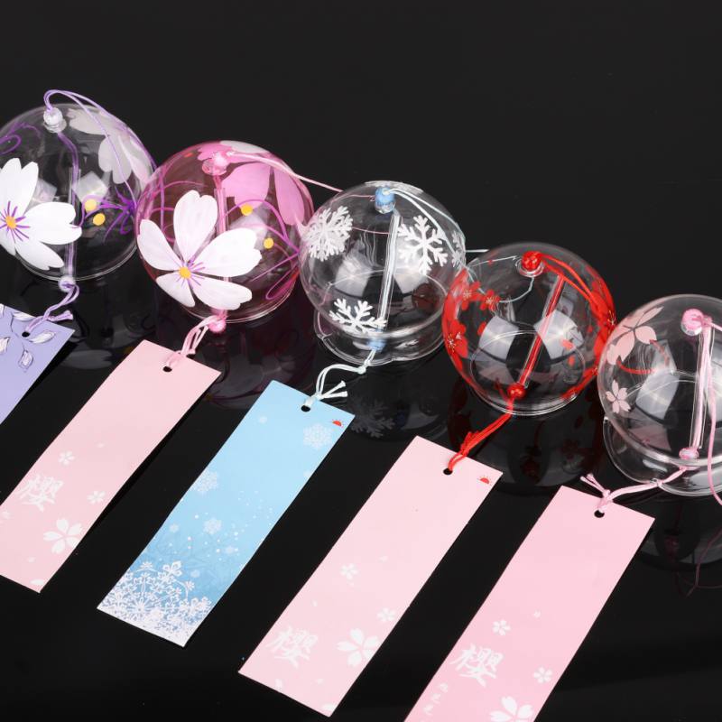 Japan Style Handpaint Sakura Glass Wind Chimes Wind Bells Home Garden Office Hanging Decorations Beautiful Hope