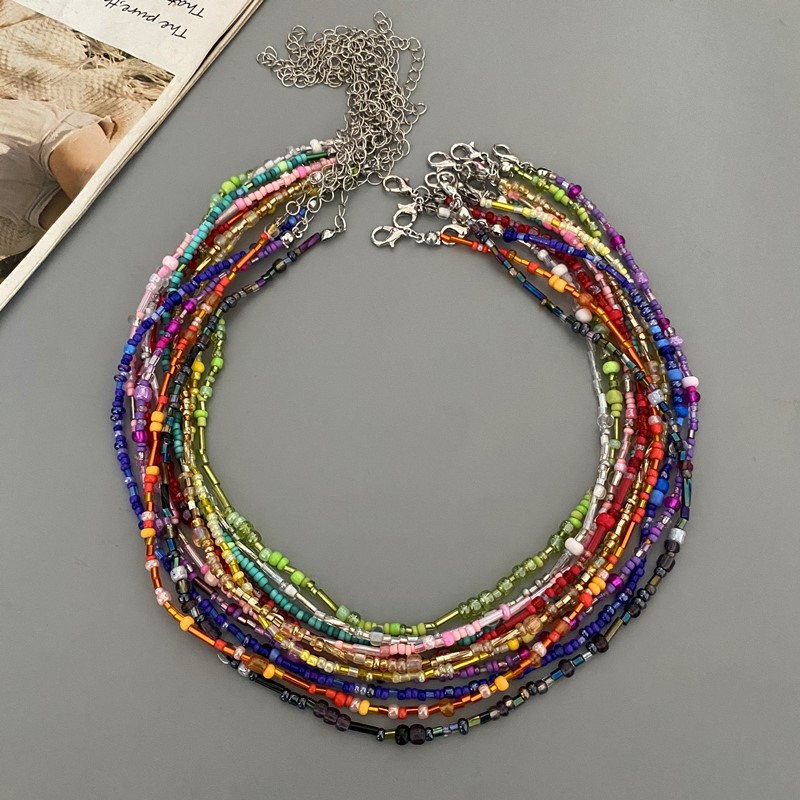 Collar de cuentas de gafas irregulares para mujer, gargantilla de Popular, joyería de cuello corto, collar colorido, ,