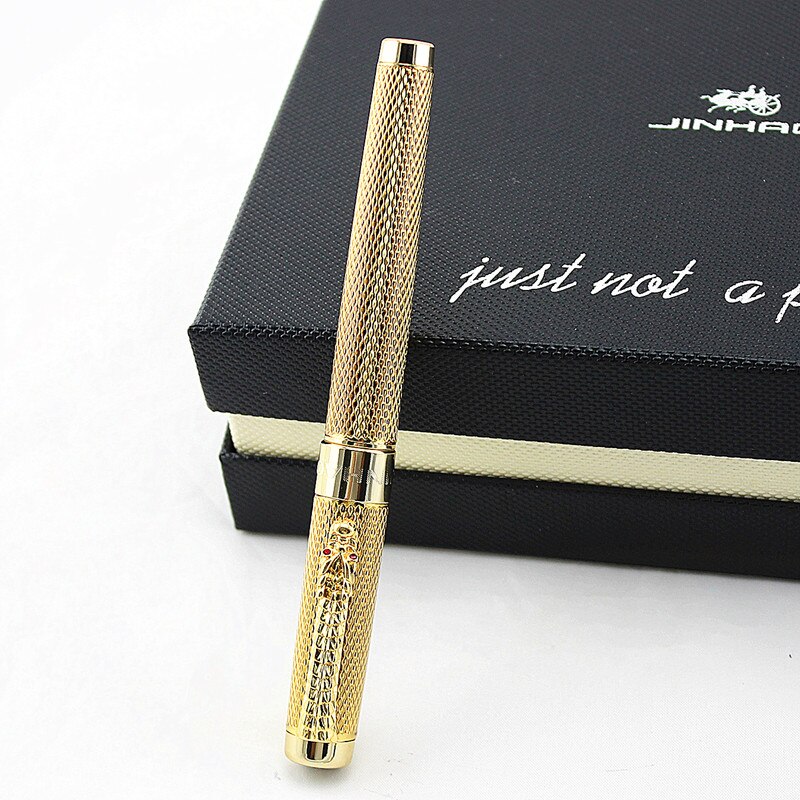 JINHAO-plumas estilográficas de lujo, plumas cuadradas doradas brillantes de dragón, línea de barril, punta mediana, nuevas