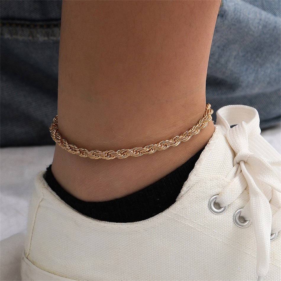 JUJIE 4MM 316L Stainless Steel Twisted Rope Chain Anklets For Women Foot Bracelet Ankle Jewelry