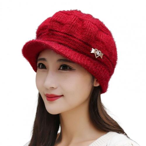 Peaked Hat All Match Autumn Winter Sun Protection Pure Color Knitting Hat Peaked Cap Accessories: Red