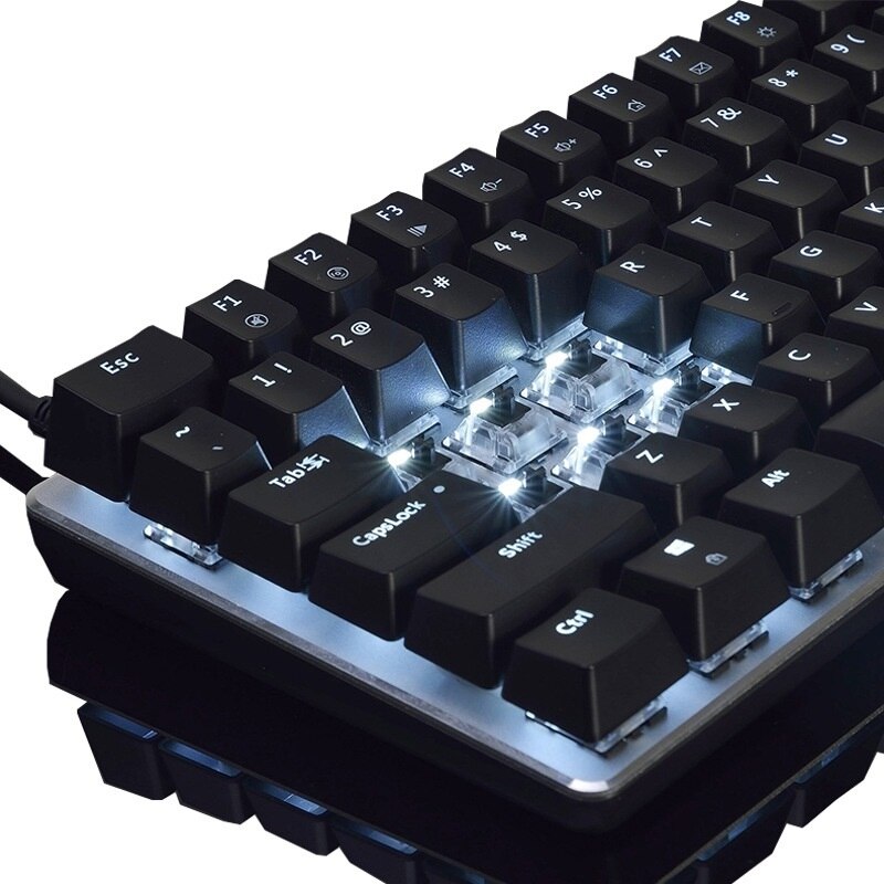 Ajazz AK33 82 clé alliage panneau USB filaire rétro-éclairage mécanique jeu clavier bleu/noir axe avec câble détachable