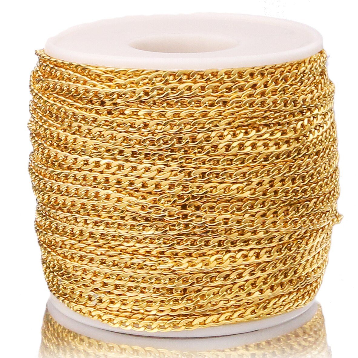 2 Meters Gold Width 3mm Width Curb Link Chain Stainless Steel NK 1:1 Chain for DIY Handmade Necklace Bracelet Making: Gold
