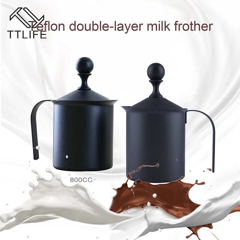 400/800Ml Handmatige Melkopschuimer Rvs Double Mesh Melk Creamer Foam Mesh Koffie Kannen Foamer Coffe Maker koffie Kopjes Set