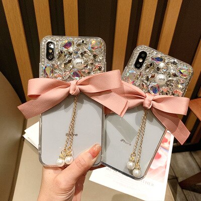 Lamadiaa Voor Xiaomi Mi 10 Pro 8 9 Lite Se Note10 Pro 5X 6X A2 MAX2 MAX3 Coque Leuke Glitter strass Boog Parel Soft Phone Case