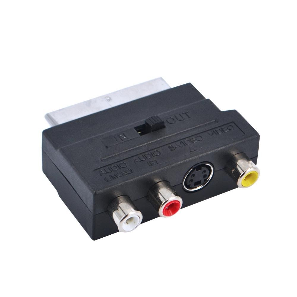 SCART Adapter AV Blok Naar 3 RCA Phono Composite S-Video Met In/Out Schakelaar