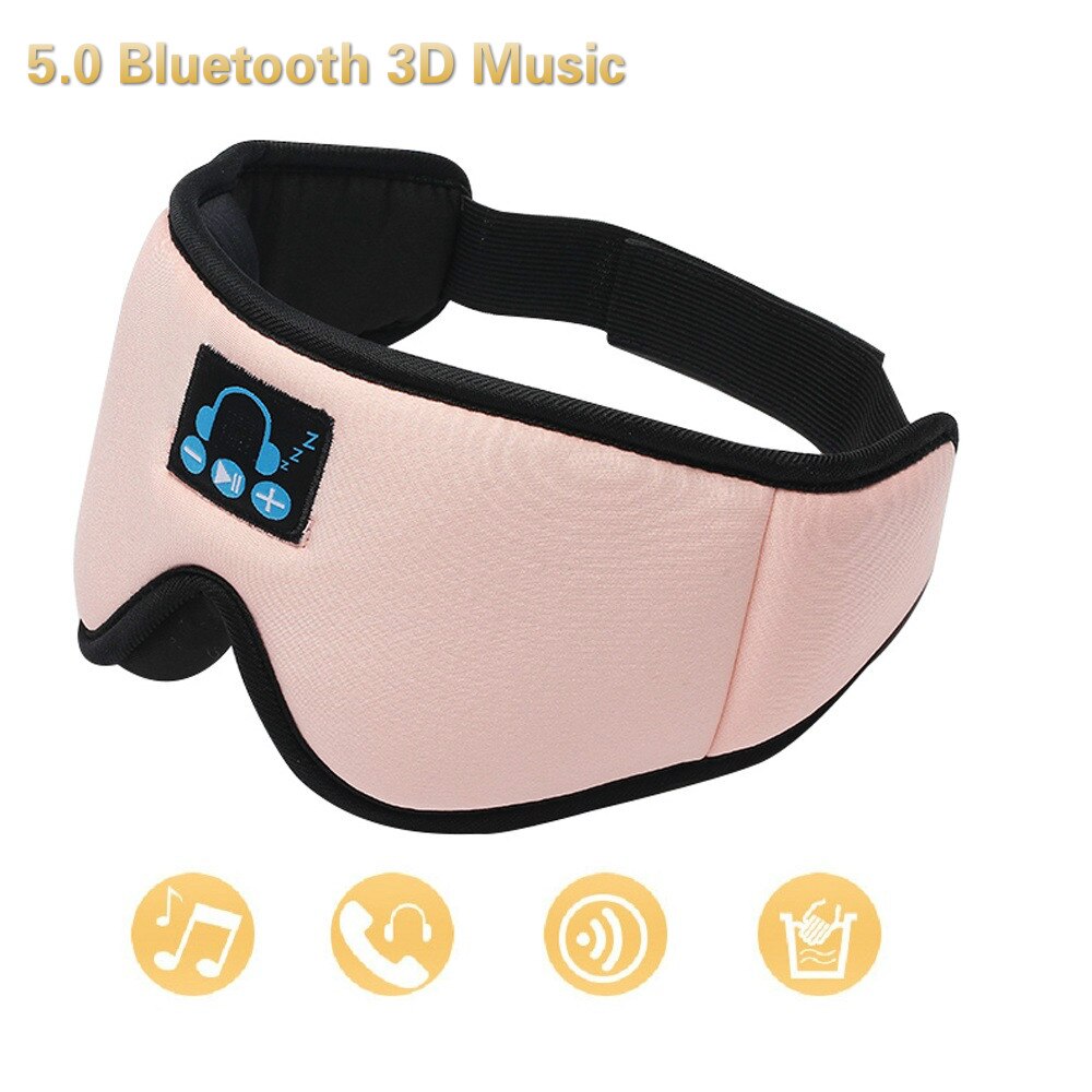 wireless Bluetooth 5.0 Eye Mask 3D Stereo Surround Sound Music call Headset Blackout Sleep Goggles Do not Press Ears: YR04 pink