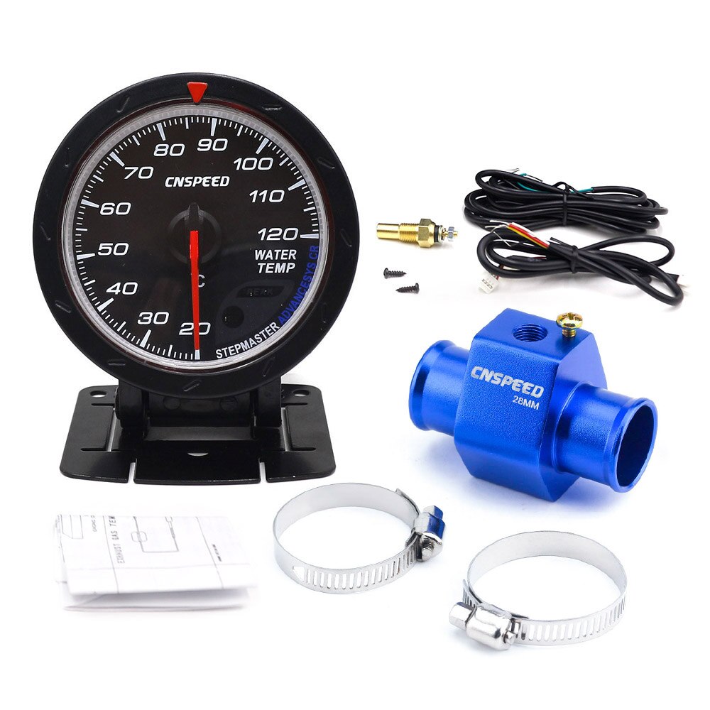 CNSPEED 60mm temperatura del agua del coche 20-120 grados Celsius con sensor de temperatura del agua 1/8NPT tubo adaptador de transferencia YC101413: 28BL