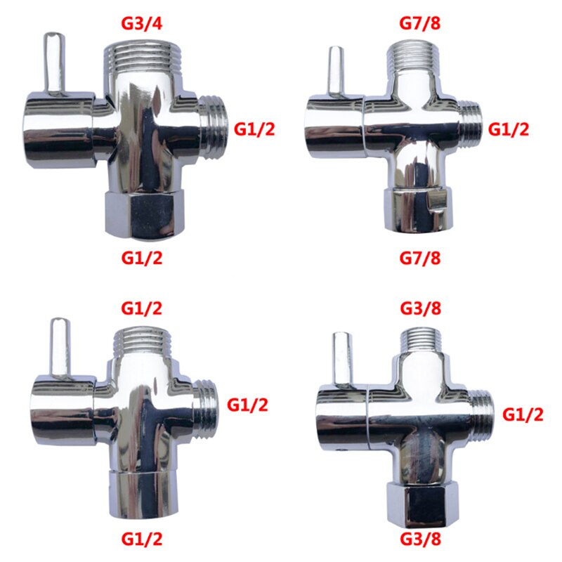 Brass Diverter Chrome Valve 3 Way Water Separator Shower Tee Adapter Adjustable Shower Head Diverter Valve Bathroom Accessories