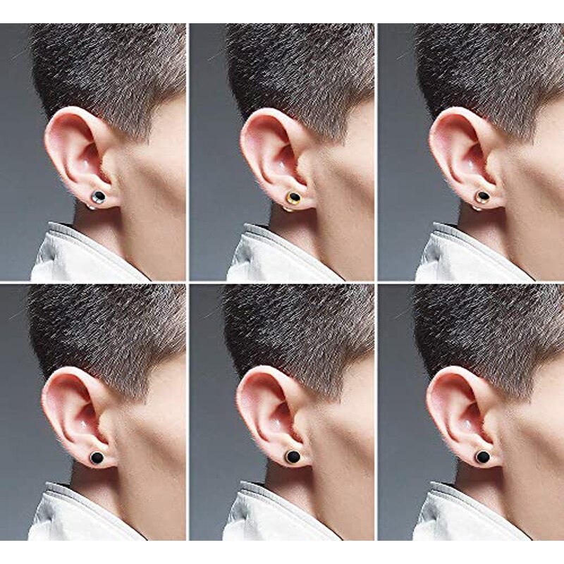 6 Paare Mens Womens Schwarz Zucht Ohrringe rostfrei Stahl Illusion Tunnel Stecker Schraube zurück und Reibung zurück - 8MM