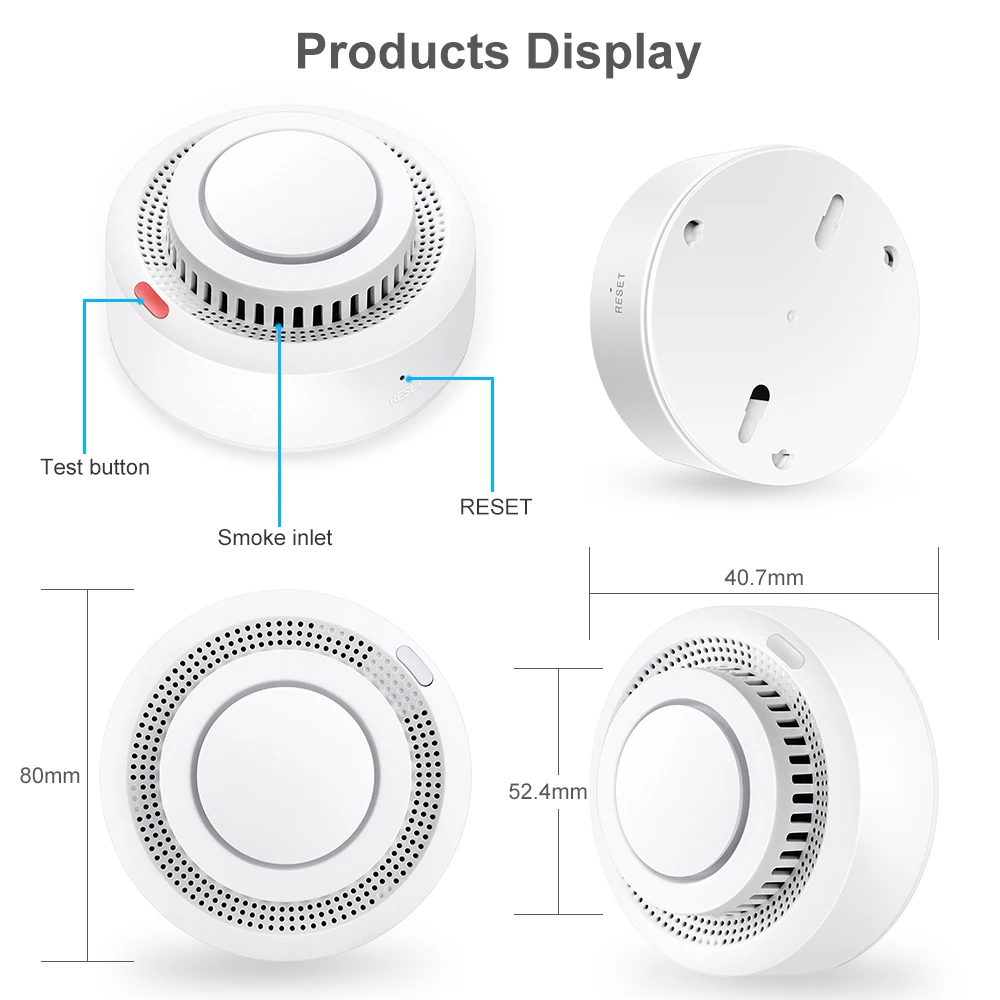 Tuya Smart WiFi Zigbee Smoke Detector Smart Fire Alarm Sensor Home Security Fire Protection System Smart Life Works Gateway Hub