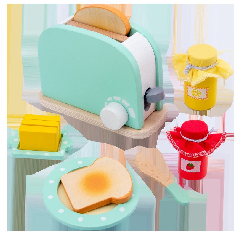 Kids Wooden Pretend Play Sets Simulation Toasters Bread Maker Coffee Machine Blender Baking Kit Game Mixer Kitchen Role Toys