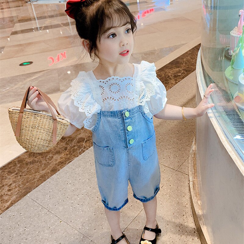 DFXD-ropa de verano coreana para bebé, niño pequeño peto para, pantalones vaqueros con tirantes de un solo pecho, monos de algodón, pantalones 2-7T
