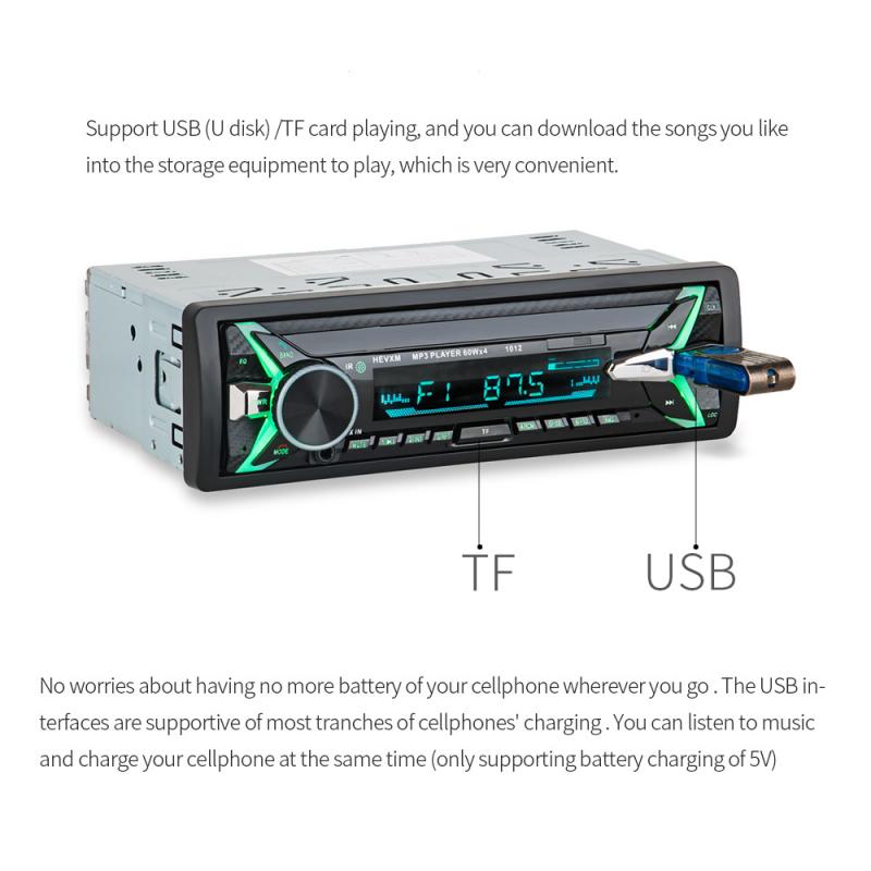 Car MP3 Player Multifunction Bluetooth Vehicle MP3 Player AUX Stereo FM Radio USB In-Dash 1 DIN 7 Color Keylight Car Electronics