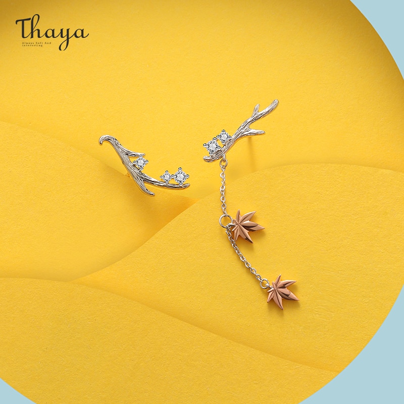 Thaya argent couleur boucles d'oreilles Branches feuille d'érable Rose or boucles d'oreilles pour les femmes bijoux fins