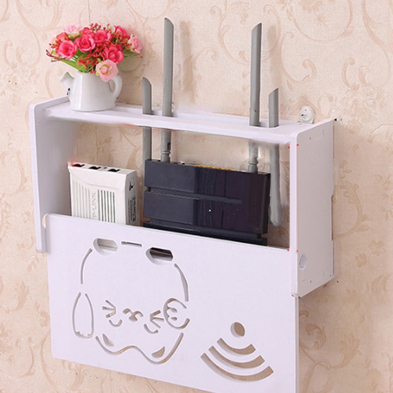 Living room WIfi Storage Box Router Shelf Wall Wood 25*20*9.5cm Attachment Tool White Home for storing Wifi,Mini Bag: 2