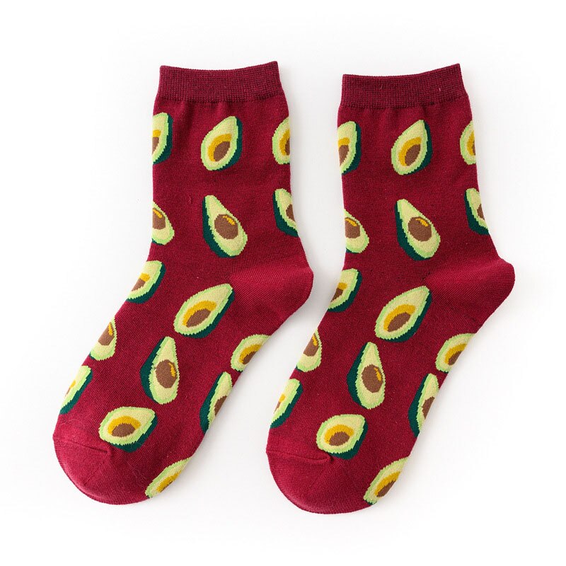 Avocado Pineapple Blueberry Banana Lemon Cartoon Socks Funny Women Casual Short Personality Socks Happy Cotton Fruit Socks: Avocado