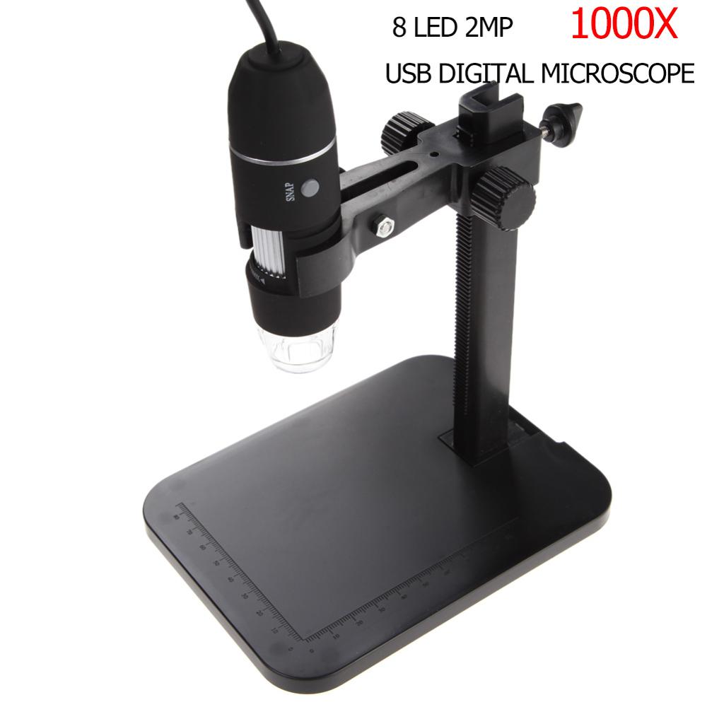 USB Digital Microscope 8 LED 2M1000X Electronic Microscope Endoscope Zoom Camera Magnifier+ Lift Stand: 1000X