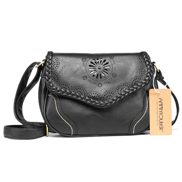 Annmouler Frauen Schulter Tasche Vintage Pu Leder Umhängetasche Aushöhlen Damen Satchel Tasche Braun Retro Handtasche für Mädchen: Himmel Blau