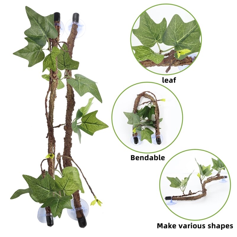 3.9ft Reptile Vines With Suction Cups - Artificial Plants With Moss & Bird Nest