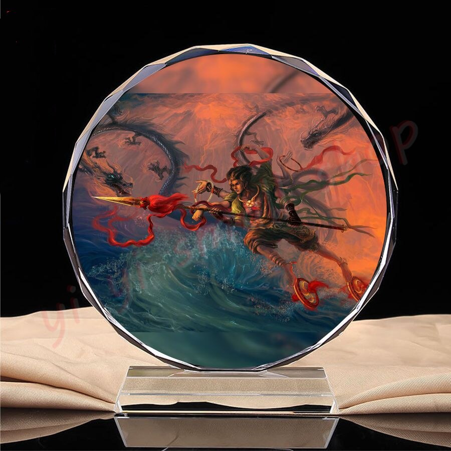 Statue of the Third Prince of Nezha, Grand Marshal of Zhongtan, shansheng boy - Nezha, portrait, crystal platform, craft product: Light Yellow / 19cm