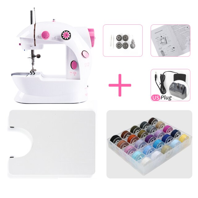 Sewing Machine Portable Household Mini Sew With Foot Pedal Night Light Double Thread Pink Colour For Tailor Table: 03-Z4-US