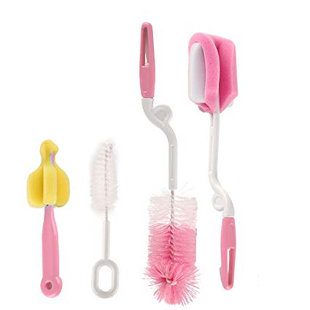 Novedad de , 4 Uds., esponja para botella de lactancia, cepillo de limpieza para pezón, conjunto de cepillo de paja de acero inoxidable