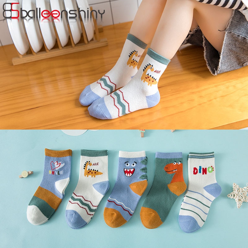 Balleenshiny 5Pairs Kinderen Sokken Cartoon Jongens Meisjes Tube Sokken Baby Katoenen Sokken Baby Peuter Vloer Sok Baby Accessoires