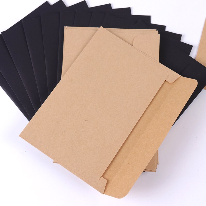 Paquete de sobres de papel negro Kraft, 16cm x 10,8 cm, tarjeta de mensaje, carta de almacenamiento estacionario, , 10 unidades