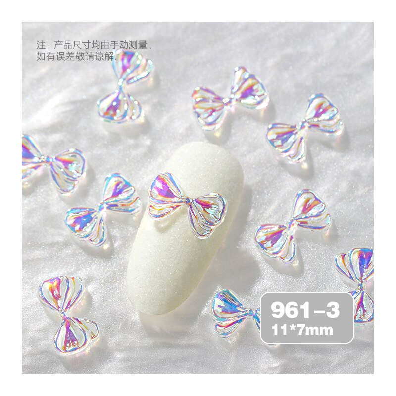 10Pcs Holografische Aurora Strikjes Nail Art Decoraties 3D Crystal Ab Kleurrijke Boog Ornamenten Japanse Diy Manicure Accessoires: 961-3