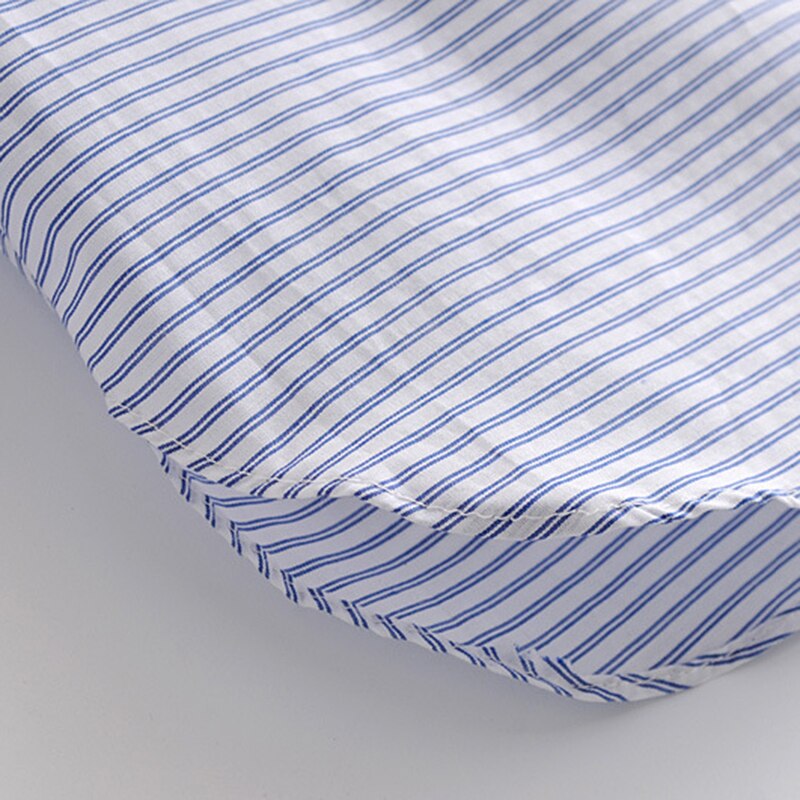 JuneLove primavera mujer casual rayas blusa femenina azul o cuello camisa de manga larga básica blusas