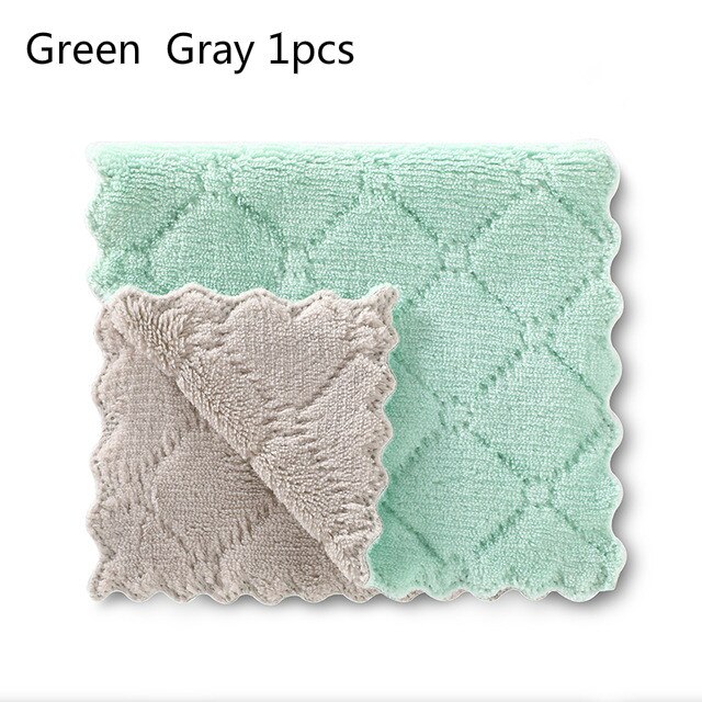 5pcs Rag Cleaning Cloth For Washing Dishs Kitchen Supplies Kitchen Double Side Absorbent Dishcloth Special Soft Kitchen Tool: Green  Gray 1pcs