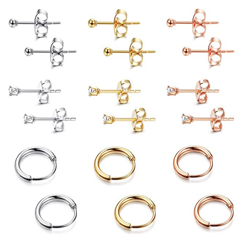 9 Paare/18 stücke edelstahl 2mm kleine ohrringe damen männer runde knorpel ohrringe einstellen